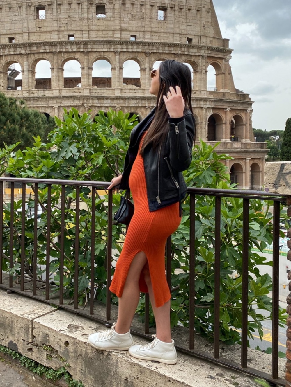 Pinkblush Maternity Orange Ribbed Midi Dress with Side Slit